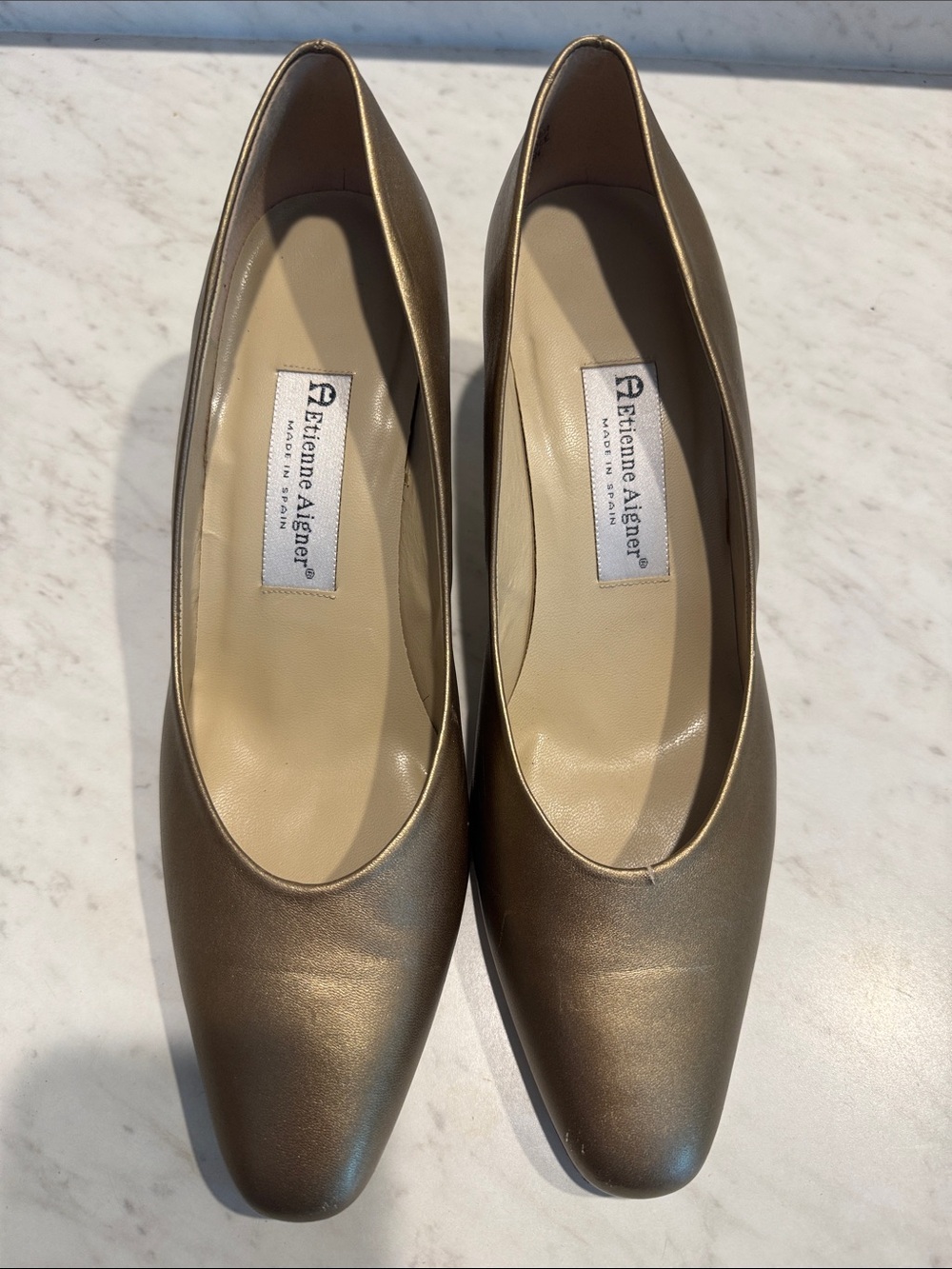 Etienne Aigner Metallic Bronze Leather Pointed-Toe Flats